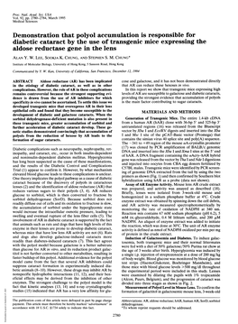 Demonstration That Polyol Accumulation Is Responsible for Diabetic Cataract by the Use of Transgenic Mice Expressing the Aldose Reductase Gene in the Lens ALAN Y