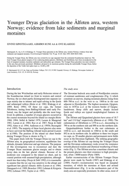 Y O Unger Dry As Glaciation in the Alfoten Area, Western Norway; Evidence from Lake Sediments and Marginal