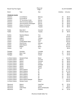 Round Top Fine Cigars Price List Page 1 As of 01/23/2009 All Prices