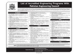 List of Accredited Engineering Programs with Pakistan