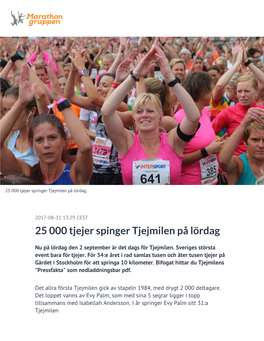 25 000 Tjejer Spinger Tjejmilen På Lördag