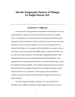 On the Enigmatic Nature of Things in Anglo-Saxon Art1