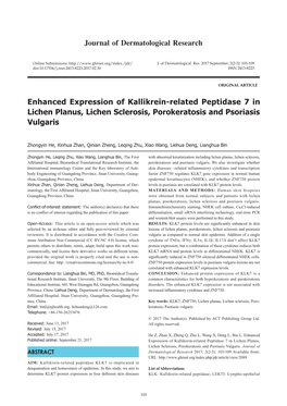 Enhanced Expression of Kallikrein-Related Peptidase 7 in Lichen Planus, Lichen Sclerosis, Porokeratosis and Psoriasis Vulgaris