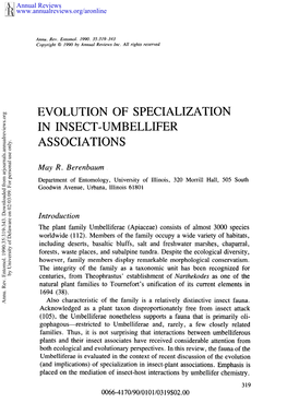 Evolution of Specialization in Insect-Umbellifer Associations