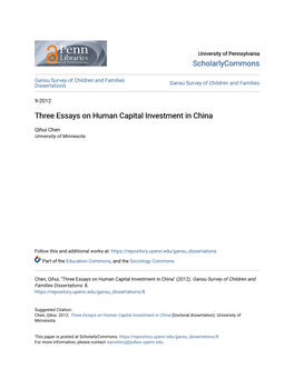 Three Essays on Human Capital Investment in China