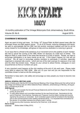 A Monthly Publication of the Vintage Motorcycle Club Johannesburg, South Africa