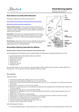 Flood Warning Update Issued at 12:17 PM - June 19, 2014 Issued by River Forecast Centre