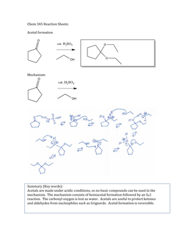 Chem 345 Reaction Sheets: Acetal Formation Mechanism: Summary