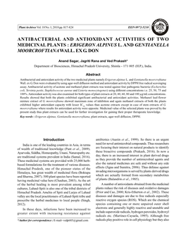 Antibacterial and Antioxidant Activities of Two Medicinal Plants : Erigeron Alpinus L