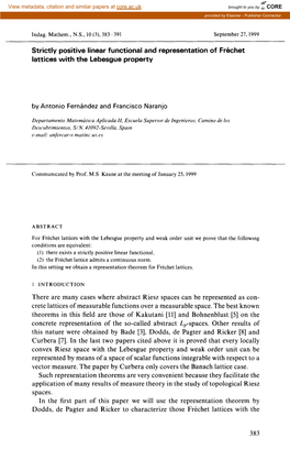 Strictly Positive Linear Functional and Representation of Frkhet Lattices with the Lebesgue Property