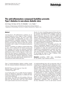 The Anti-Inflammatory Compound Lisofylline Prevents Type I Diabetes in Non-Obese Diabetic Mice