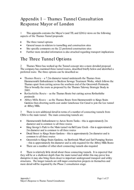 Appendix 1 – Thames Tunnel Consultation Response Mayor of London