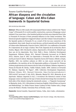 Cuban and Afro-Cuban Loanwords in Equatorial Guinea