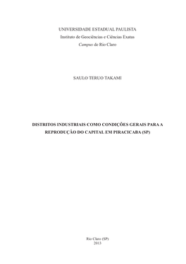 UNIVERSIDADE ESTADUAL PAULISTA Instituto De Geociências E Ciências Exatas Campus De Rio Claro