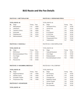 BUS Route and the Fee Details