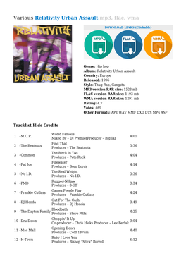 Various Relativity Urban Assault Mp3, Flac, Wma