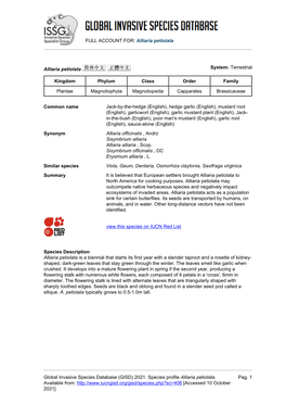 Alliaria Petiolata Global Invasive Species Database (GISD)