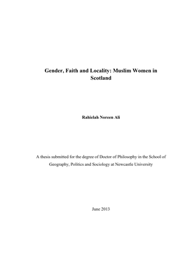Gender, Faith and Locality: Muslim Women in Scotland