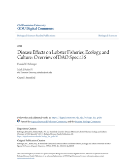 Disease Effects on Lobster Fisheries, Ecology, and Culture: Overview of DAO Special 6 Donald C