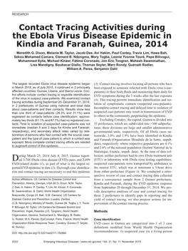 Contact Tracing Activities During the Ebola Virus Disease Epidemic in Kindia and Faranah, Guinea, 2014 Meredith G