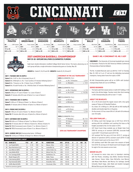 2021 Baseball Game Notes