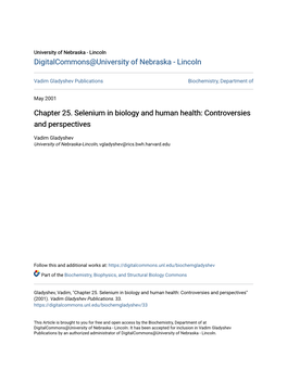 Chapter 25. Selenium in Biology and Human Health: Controversies and Perspectives