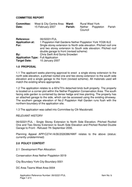 COMMITTEE REPORT Committee: West & City Centre Area Ward: Rural West York Date: 15 February 2007 Parish: Nether Poppleton Pa