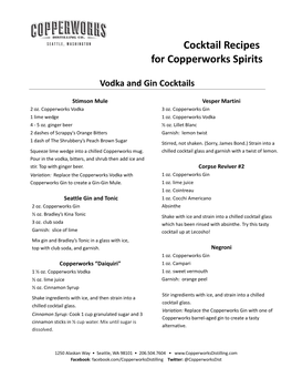 Cocktail Recipes for Copperworks Spirits