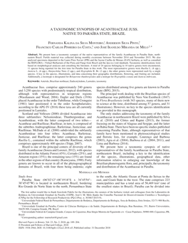 A Taxonomic Synopsis of Acanthaceae Juss. Native to Paraíba State, Brazil