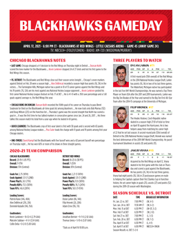 2020-21 Team Comparison Season Schedule Vs. Detroit Three Players to Watch Chicago Blackhawks Notes April 17, 2021 · 6:00 Pm Ct