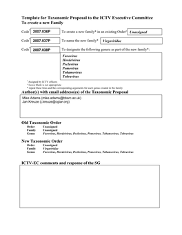 Template for Taxonomic Proposal to the ICTV Executive Committee to Create a New Family