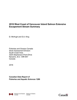 2016 West Coast of Vancouver Island Salmon Extensive Escapement Stream Summary