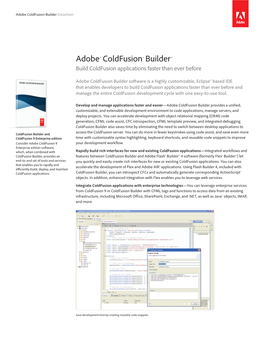 Adobe® Coldfusion® Builder™ Build Coldfusion Applications Faster Than Ever Before