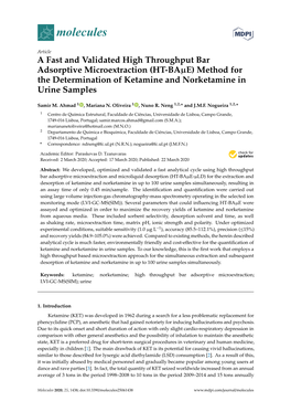 A Fast and Validated High Throughput Bar Adsorptive Microextraction (HT-Baµe) Method for the Determination of Ketamine and Norketamine in Urine Samples