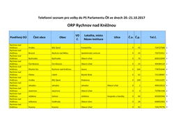 Telefonní Seznam Pro Volby Do PS Parlamentu ČR Ve Dnech 20.-21.10.2017 ORP Rychnov Nad Kněžnou