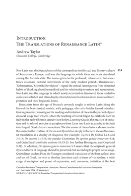 Introduction: the Translations of Renaissance Latin* Andrew Taylor Churchill College, Cambridge