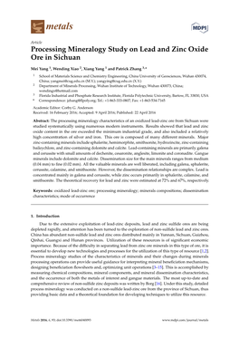 Processing Mineralogy Study on Lead and Zinc Oxide Ore in Sichuan