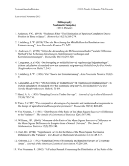 Bibliography Systematic Sampling (1914 -Present)