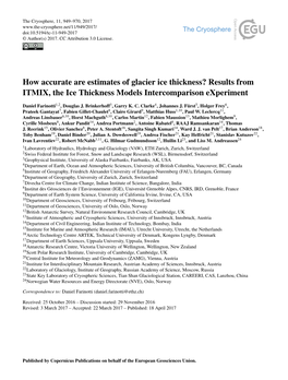 How Accurate Are Estimates of Glacier Ice Thickness? Results from ITMIX, the Ice Thickness Models Intercomparison Experiment