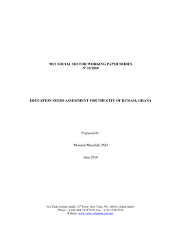 MCI SOCIAL SECTOR WORKING PAPER SERIES No 13/2010