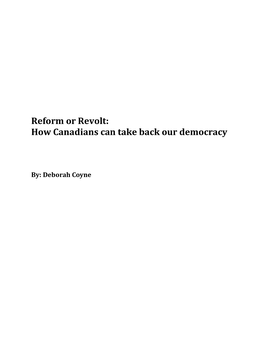 Reform Or Revolt: How Canadians Can Take Back Our Democracy