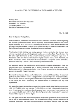 AN OPEN LETTER the PRESIDENT of the CHAMBER of DEPUTIES Rodrigo Maia Presidente Da Câmara Dos Deputados Gabinete 5