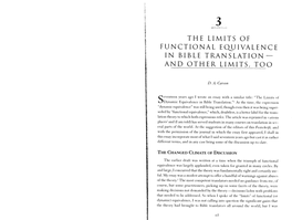 THE LIMITS of FUNCTIONAL Eqljivalence in BIBLE TRANSLATION­ and OTHER LIMITS, TOO