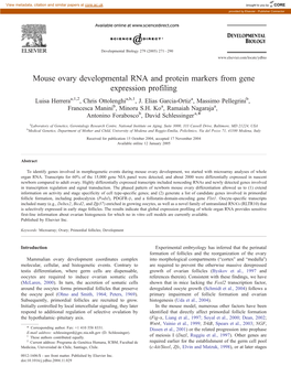 Mouse Ovary Developmental RNA and Protein Markers from Gene Expression Profiling Luisa Herreraa,1,2, Chris Ottolenghia,B,1, J