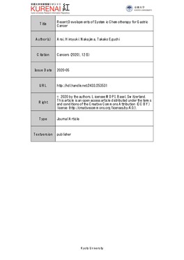 Title Recent Developments of Systemic Chemotherapy for Gastric