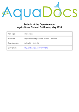 Bulletin of the Department of Agriculture, State of California, May 1939