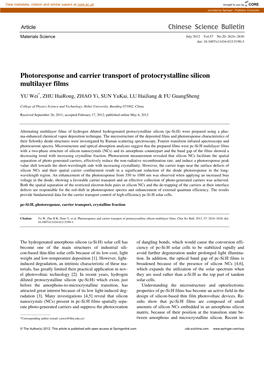 Photoresponse and Carrier Transport of Protocrystalline Silicon Multilayer Films