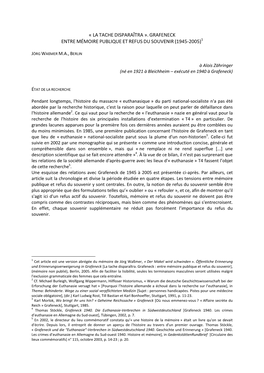 « La Tache Disparaîtra ». Grafeneck Entre Mémoire