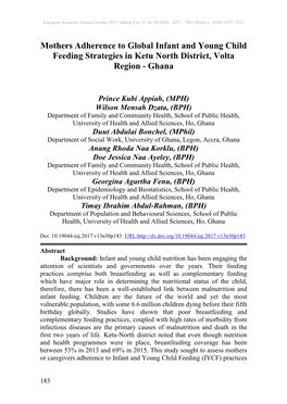 Mothers Adherence to Global Infant and Young Child Feeding Strategies in Ketu North District, Volta Region - Ghana