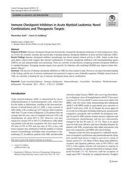 Immune Checkpoint Inhibitors in Acute Myeloid Leukemia: Novel Combinations and Therapeutic Targets